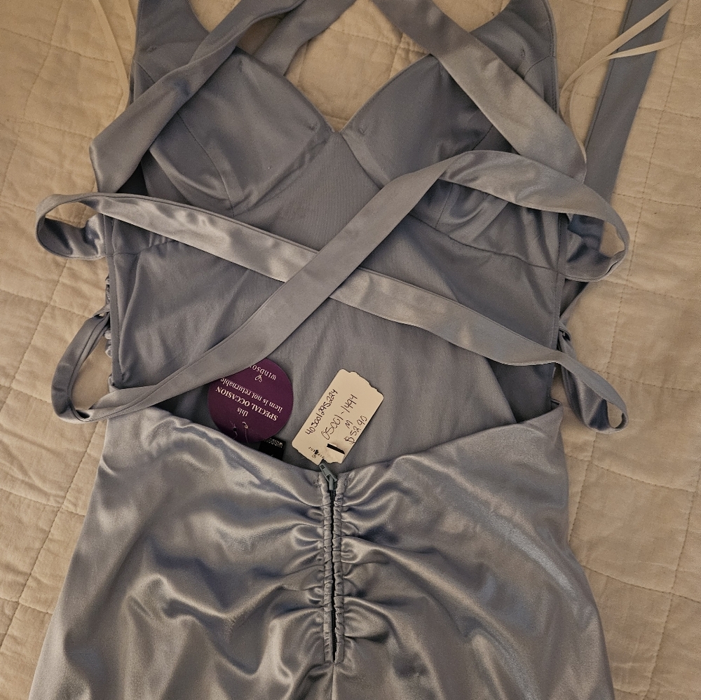 Satin light blue mini dress